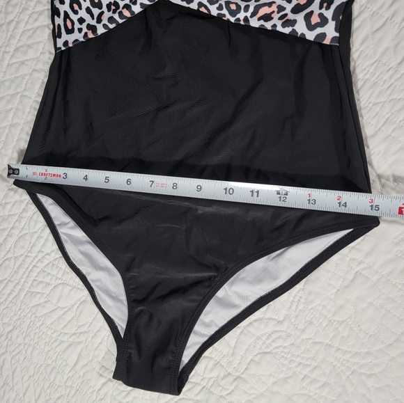 Women's Black Twist Leopard Print Top One Piece Swimsuit Bathingsuit - Picture 4 of 14